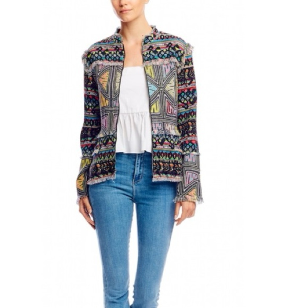 Nicole Miller Artelier Black Tribal Print Wool Blazer Sz. S